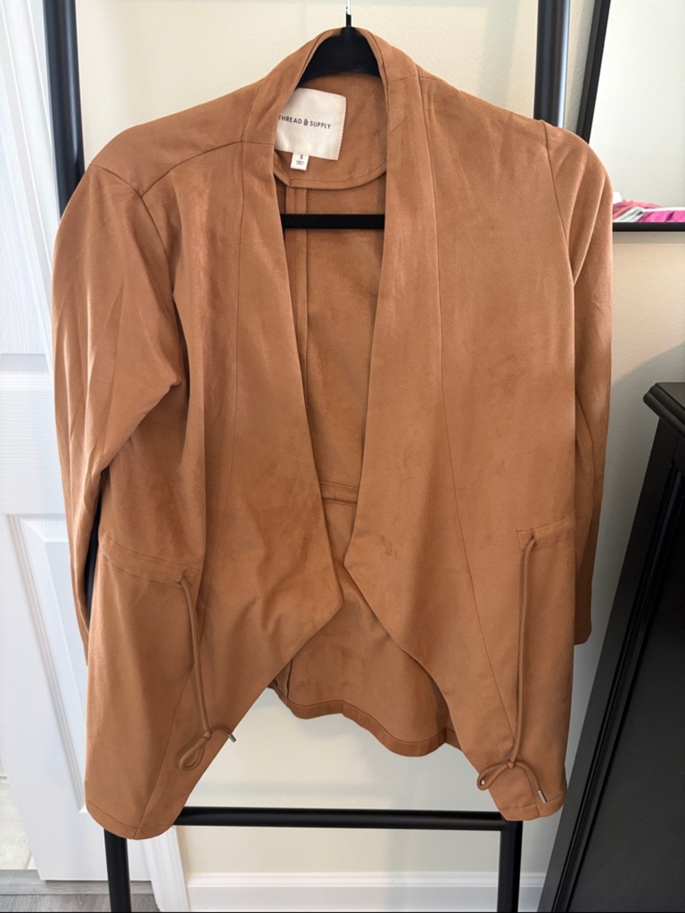 Thread & Supply Women’s Camel Open-Front Draped Jacket